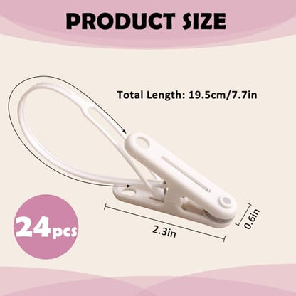 PURIPUFF 24 Pack Clothes Pins Clothes Peg Clip Pins with Plastic Rope for Clothesline Drying Clothing Clips Hooks Windproof Clothes Hanger for Hanging Socks Hats Pants Bras Underwears Towel Photo