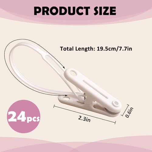 PURIPUFF 24 Pack Clothes Pins Clothes Peg Clip Pins with Plastic Rope for Clothesline Drying Clothing Clips Hooks Windproof Clothes Hanger for Hanging Socks Hats Pants Bras Underwears Towel Photo