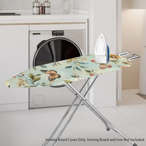 Butterfly Ironing Board Cover and Pad Standard Size Green Leaves Iron Table Covers Non-Slip Ironing Board Protective Ironing Padded Cover Starfish Suitable Gifts for Women Men - color: Butterfly Green Leaves