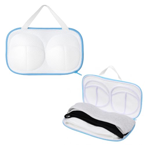 2 Pcs Bra Washing Bags for Laundry, Blue, 32x18cm/12.6x7.1in