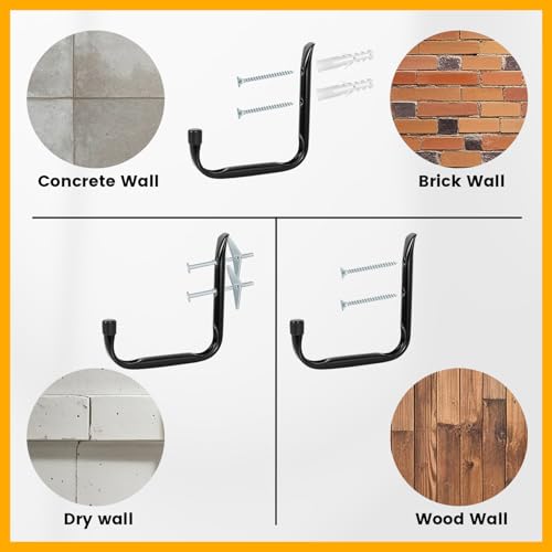 GURADESIGN 8-Pack Heavy Duty Garage Hook for Hanging 50 lbs, J Utility Hooks for Garage, Metal Wall Hooks Heavy Duty, Garage Hook for Hanging, Black