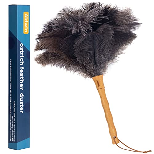 Aldwin 16" Gray Ostrich Feather Duster for Cleaning with Wooden Handle - color: Gray