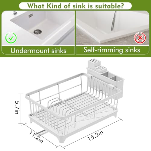 Kmiectse Dish Drying Rack for Small Kitchen Counter with Utensil Holder - color: White