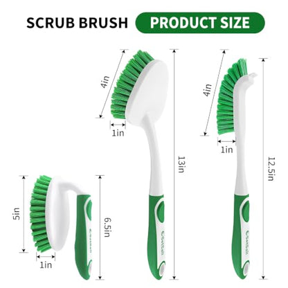 Scrub Brush Set of 4 Pack, Heavy Duty Shower Cleaning Brush Set, Green