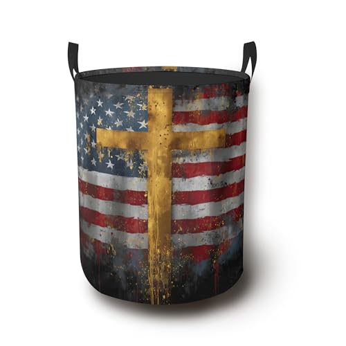 Cross Flag Laundry Basket with Handles,Waterproof Clothes Organizer Bin Collapsible Storage Basket for Bedroom Bathroom Dorm Room 16" x 20.8" - color: Cross Flag