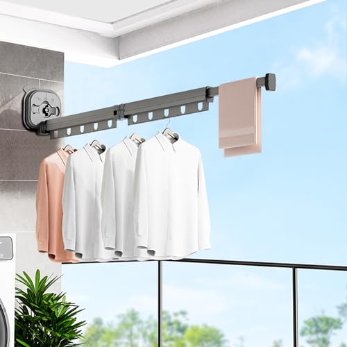 Ergocar Clothes Drying Rack Wall Mounted, Clothes Drying Rack Folding Indoor, Retractable Clothes Hanger with Hanging Holes, Space Saver, for Balcony, Bathroom, Bedroom - color: Gray, size: 36.22*4.72*4.72