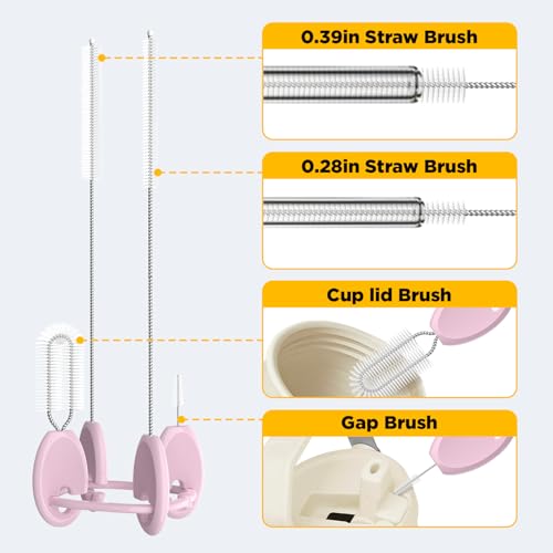 Straw Cleaner Brush Set, 4-in-1 with Stand and Key Ring, Pink - color: Pink, size: Standard Version（For Kids & Adults）