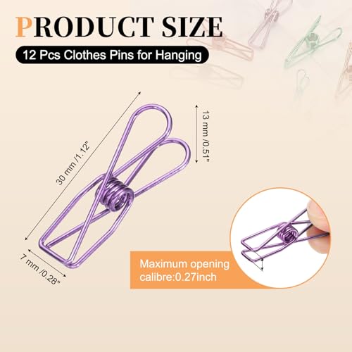 uxcell 12Pcs Clothes Pins for Hanging, 1.2" Metal Clothing Clips Heavy Duty Laundry Spring Pegs, Clothesline Clip Paper Holder Sealer for Holding Clothes, Paper, Food Packages, Purple - color: Purple, size: 1.2"