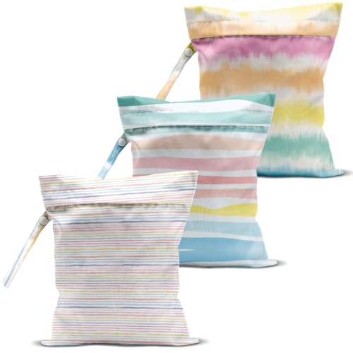 3 Pcs Wet Bag, Wet Dry Bag, Waterproof Bag, Small Laundry Bag, Wet Bag for Pool, Beach, Swimsuit, Makeup Bag, Diapers,Cruise Ship Essentials,Rainbow Gifts, Beach Accessories Travel for Women - color: 3PCS Rainbow 1