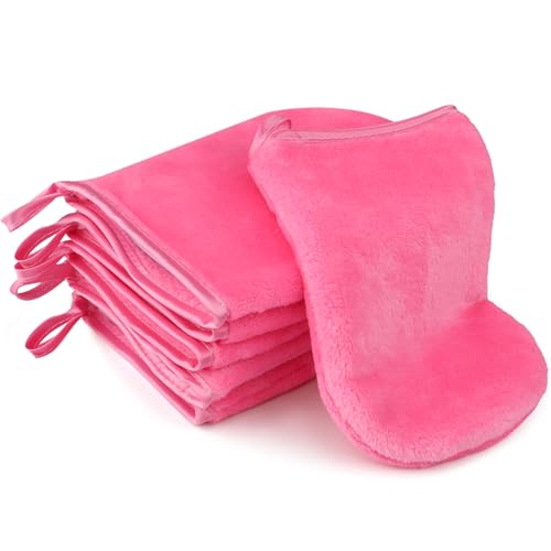 PHOGARY 6 Pack Microfiber Face Body Wash Mitts, Reusable Makeup Remover Mitt Gloves, Soft Flannel Cleansing Mitts Bath Spa Cloth, European Style Face Cloth Mittens, 6×8inch, Hot Pink - color: Hot Pink
