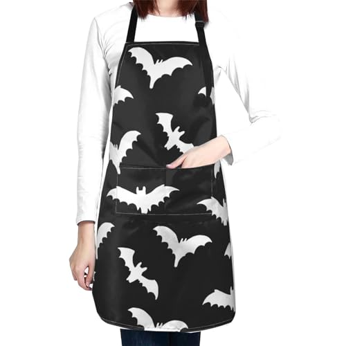 Perinsto Waterproof Apron With 2 Pockets Kitchen Chef Aprons Bibs For Cooking Baking Painting Gardening Grooming - color: Bats