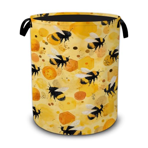 Cute Bee Laundry Basket,Foldable Oxford Laundry Hamper with Handles,Collapsible Clothes Storage Basket for Bedroom,Bathroom,or Laundry Room,20.8 x 16 Inches - color: Cute Bee