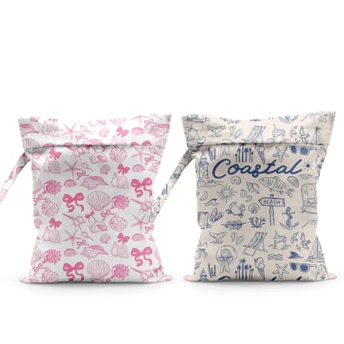2pcs Coastal Wet Dry Bag Reusable Swimsuit Waterproof Cloth Diaper Bags - color: 2pcs Coastal