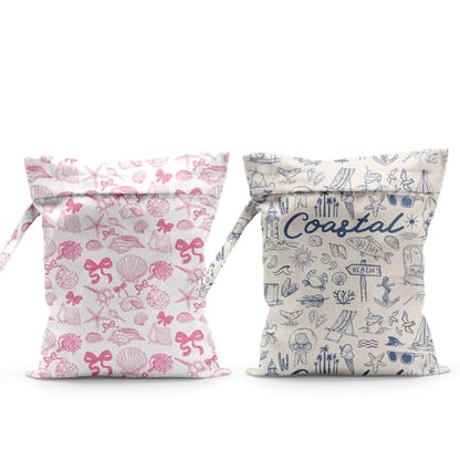 2pcs Coastal Wet Dry Bag Reusable Swimsuit Waterproof Cloth Diaper Bags - color: 2pcs Coastal