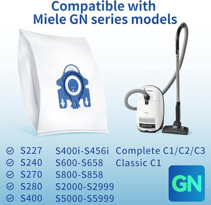 Rowhalf 12 Pack 3D Airclean Dust Bags for Miele GN C1 C2 C3 S2 S5 S8 Vacuum - size: 12 pack-GN