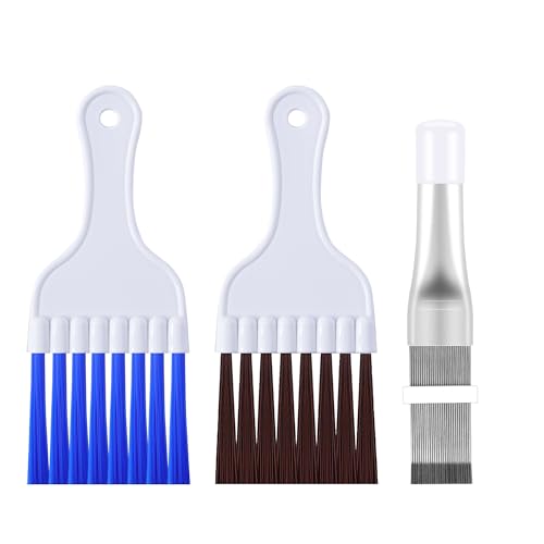 3Pcs Air Conditioner Fin Comb Cleaner kit AC Coil Cleaning Brush Condenser Fin Straightener AC Evaporator Comb Radiator Repair Clean Tool (3 Brown and Blue) - color: 3 Brown and Blue