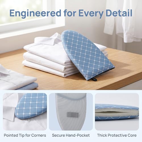 Ironing Board,Garment Steamer Ironing Gloves, Portable Clothing Steam Engine Gloves, Travel Handheld Ironing Board Accessories with Finger Loop for Steaming Clothes,Blue
