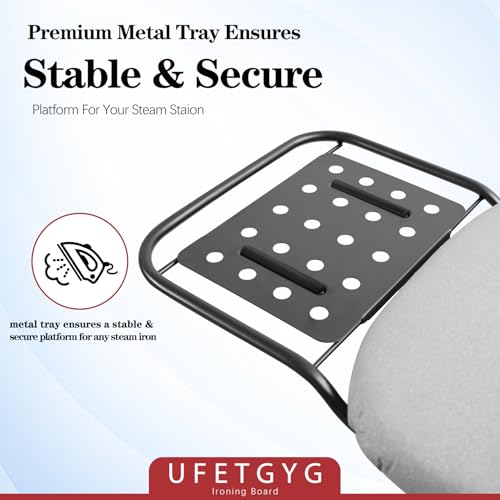 UFETGYG Ironing Board,13" X 43" W/with Iron Rest | Full Metal Construction| Height Adjustable | Heat & Scorch Resistant Fabric | Heavy Duty| Easy to Fold | Anti-Skid Feet |Grey - color: Gray