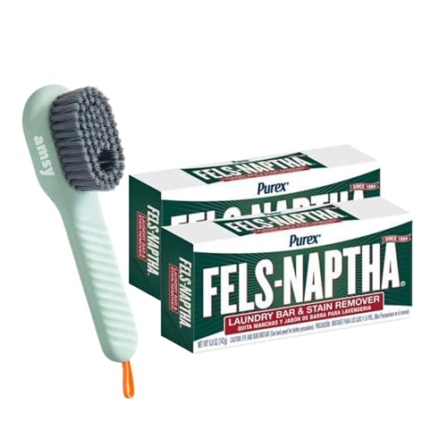 AMSY Stain Remover Cloths Laundry Bundle Multifunctional Stain Remover Brush with Soap Dispenser Bundled with 2 Pack of Fels Naptha Laundry Soap 5 oz Each for Cloth Shoes Household Surfaces - size: 5 Ounce (Pack of 2)