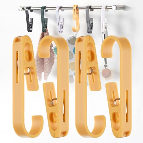 iBetterLife 4Pcs Laundry Hooks Clips Hanger - Laundry Clips with Hooks Heavy Duty Closet Organizer Clothes Pins Hanging Towel Clamps for Socks, Boot, Bras for Bathroom Wardrobe Kitchen - color: Yellow, 4 Pack Laundry Hooks Hanging Clips