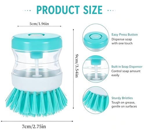 3Pcs Dish Brush with Soap Dispenser Soap Dispensing Brush Washing Utensils Kitchen Scrub for Cleaning Dishes Pot Pan Sink
