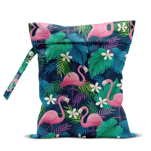 Wet Bag Wet Dry Bag For Swimsuit Travel Beach Pool Diapers Dirty Yoga Gym Clothes Toiletries Makeup Bag Flamingo Palm Leaf - color: Flamingo Palm Leaf