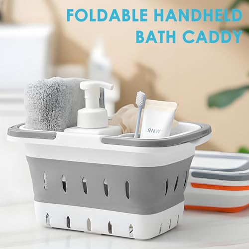 Fammart Portable Shower Caddy Tote – Collapsible Plastic Basket with Handles, Foldable Storage Organizer for Bathroom, Kitchen, College Dorm, Gym, Travel & Camping, Gray - color: Gray, size: Collapsible Plastic