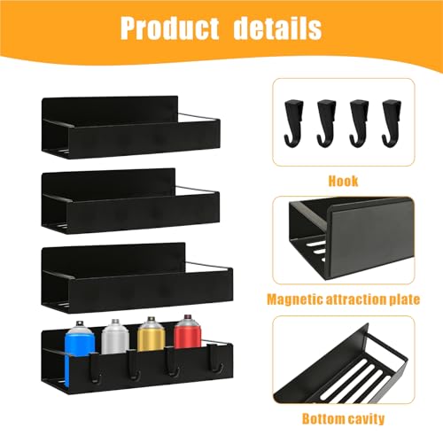 4 Pcs Magnetic Aerosol Spray Can Holder, Steel Magnet Toolbox Bottle Rack - color: Black-4pcs