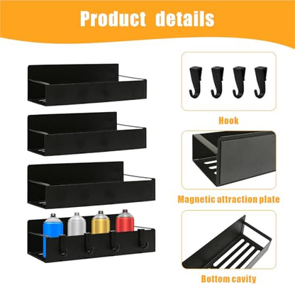 4 Pcs Magnetic Aerosol Spray Can Holder, Steel Magnet Toolbox Bottle Rack - color: Black-4pcs