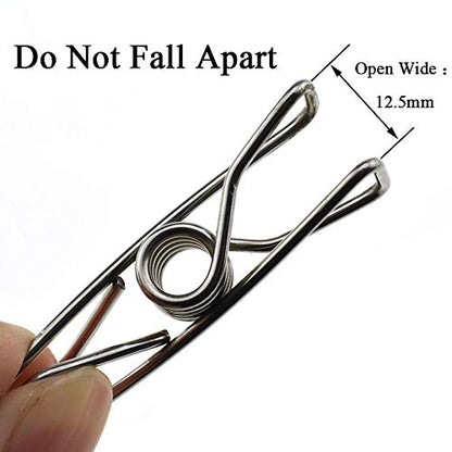 HAHIYO Clothespins Chip Clips All Metal Stainless Steel No Rust Stains Strong Grip in Heavy Wind 2 Inches 24 Pack Do Not Fall Apart Open Wide for Holding Clothes Snack Bag Clamps - size: 2 inch 24 Pack