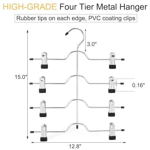 TOPIA HANGER 4 Tier Metal Skirt Hangers with Clips 80% Space Saving 4 Pack - color: Black, size: 4 Pack