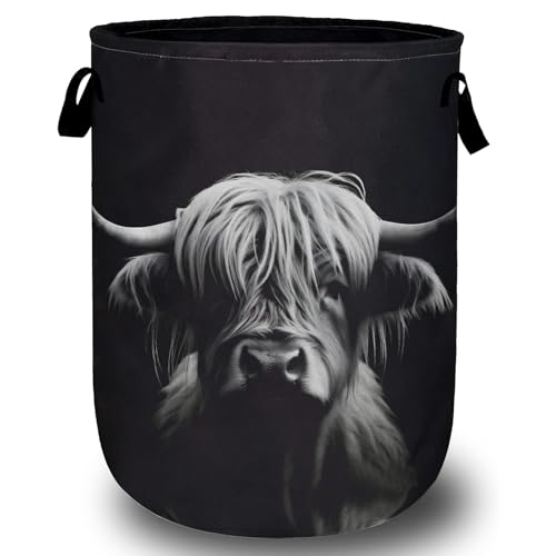 Highland Cow Laundry Basket, Foldable Waterproof Black Laundry Hamper Tote Bag Dirty Clothes Storage Bucket Organizer for Bathroom/Laundry/Bedroom 15.7"x19.6"Highland Cow - color: Highland Cow
