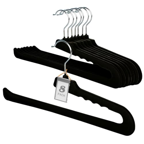 Velvet Pant Hangers Open End,8 Pack Non Slip Black Felt Trouser Hangers - color: Black