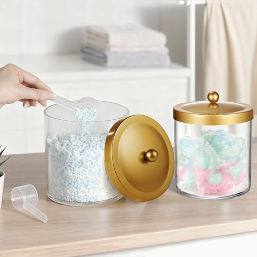 50 Oz Laundry Pods Container Clear with Stainless Steel Lid(Gold) - color: Gold, size: 50 Ounces