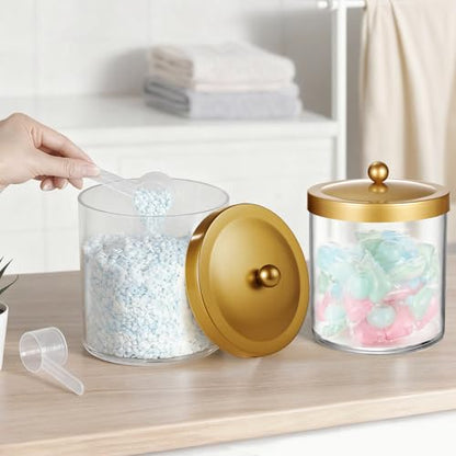 50 Oz Laundry Pods Container Clear with Stainless Steel Lid(Gold) - color: Gold, size: 50 Ounces