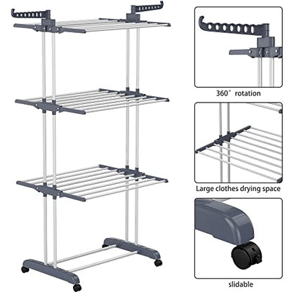 HOMIDEC Clothes Drying Rack, 4-Tier(67.7" H) Foldable Drying Rack Clothing - color: Gray