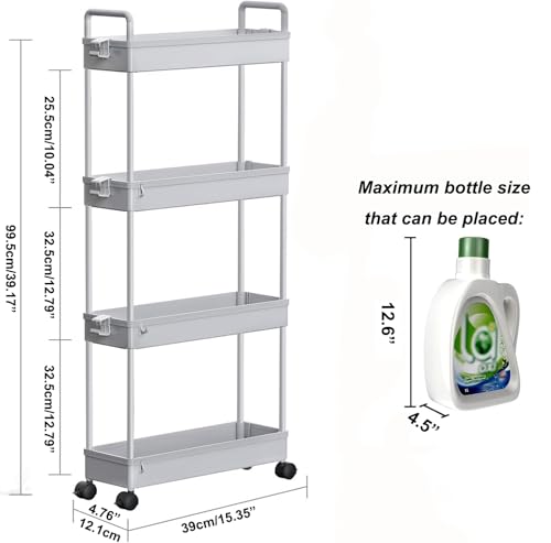 SOLEJAZZ Slim Rolling Storage Cart Skinny Bathroom Organizer, 4 Tier, Gray - color: Grey, size: 4-Tier, 4.76"D