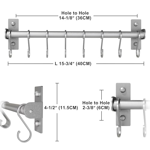 Dseap Kitchen Utensil Holder Hanger, Pot and Pan Rack Wall Mounted, Kitchen Rail with 8 Hooks for Hanging Cooking Utensils, Mugs, Spoons, Wall Mounted, Silver - color: Silver