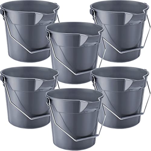 Didaey 6 Pcs 2.5 Gallon Bucket for Cleaning with Handle Spout, Grey