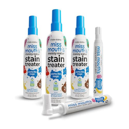 Miss Mouth's Messy Eater Stain Treater Pens & 4oz 3-Pack - On-the-Go Spot Remover for Clothes - Portable Baby Stain Spray, Newborn Essentials