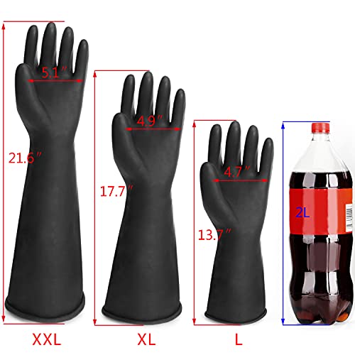 Chemical Resistant Rubber Industrial Safety Work Protective Long Gloves, Black Heavy Duty Gloves Resist Strong Acid, Alkali and Oil for Cleaning, Washing, 14 Inch, 3 Pairs Large - color: Reversible, Black+black, size: L-3Pairs