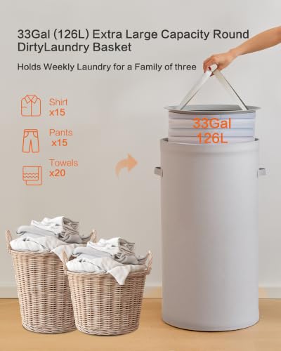 126L Laundry Basket with Lid, Laundry Hamper, Laundry Room, Gray - color: Gray