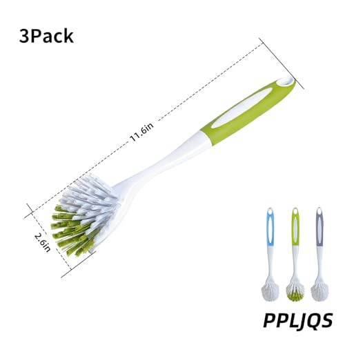 Dish Brush Scrub Brush with Handle - 3 Pack Stiff Bristles Dish Scrubber for Cleaning Dishes, Pots, Pans, Sink, Cast Iron - Hard Bristles,No Residue (Yellow-Green, Gray, Light Blue) - color: Yellow-green, Gray, Light Blue