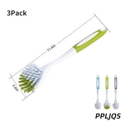 Dish Brush Scrub Brush with Handle - 3 Pack Stiff Bristles Dish Scrubber for Cleaning Dishes, Pots, Pans, Sink, Cast Iron - Hard Bristles,No Residue (Yellow-Green, Gray, Light Blue) - color: Yellow-green, Gray, Light Blue