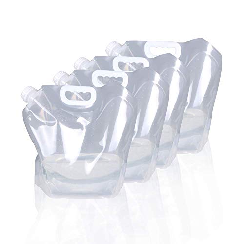 Soddeph Collapsible Water Container Bag, BPA Free Food Grade Clear Plastic Storage Jug for Sport Camping Riding Mountaineer,Freezable, Food Grade (4-pack-1.3 Gal) - style: 4-pack-1.3 Gal