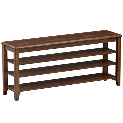 Taitiy Shoe Bench with 3 Tier Adjustable Shelves Rubberwood Entryway 47.2'' - color: Walnut - Wood, size: 47.2''
