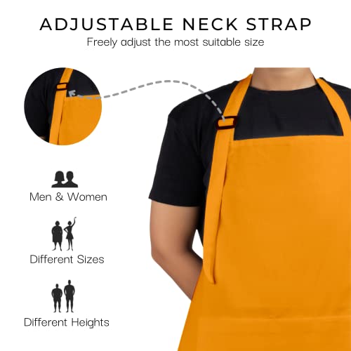 RAJRANG 100% Cotton Cooking Apron with 3 Pockets Kitchen Chef BBQ Adjustable Bib Aprons for Women Men - color: Dark Cheddar Yellow