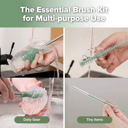 Haakaa Silicone Cleaning Brush Kit,Green,Portable Bottle Brush Cleaner - color: Pea Green, size: 3 Piece Set