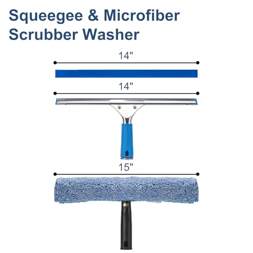 Professional Window Cleaning Kit, 14" Squeegee with 15" Scrubber