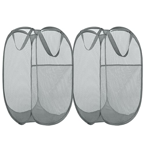 BATTOO Deluxe Strong Mesh Pop up Laundry Hamper Basket with Side Pocket for Laundry Room, Bathroom, Kids Room, College Dorm or Travel 2 Pack White - color: Grey, size: 2 pack